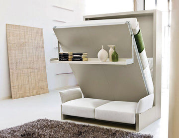 Luna Queen Plus – Murphy Bed with Bookshelf & Couch | Wall Bed Queen Size | Lebanon