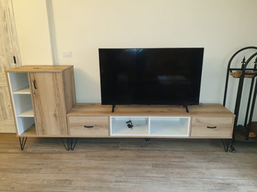 SteelLine TV Unit – Industrial Floor-Standing TV Stand with Drawers & Open Shelving | Lebanon