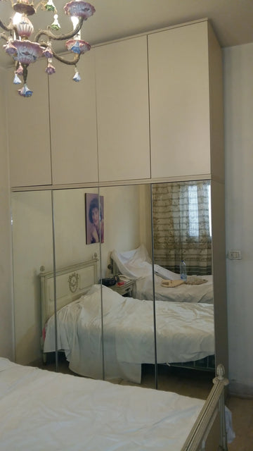 PearlWall Wardrobe – Full Wall Mirror Sliding Doors, Overhead Cabinets & Drawers | Lebanon