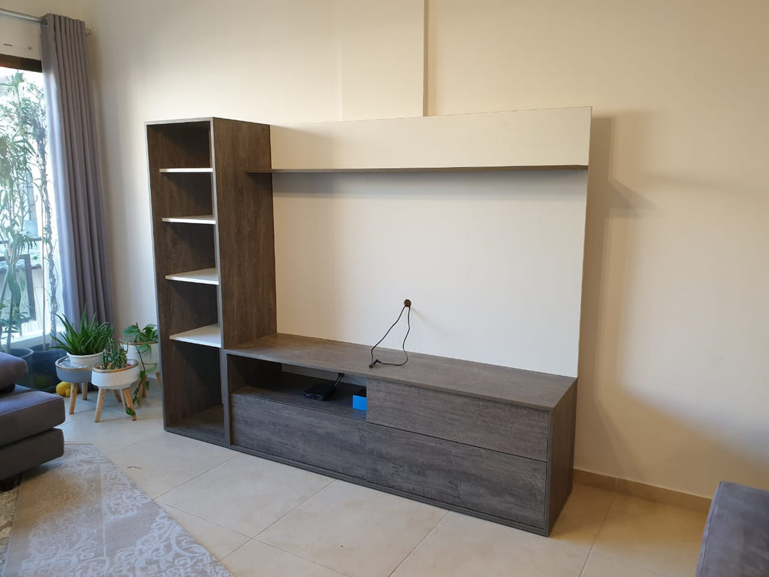 CornerLine L-Shaped TV Unit – Media Console with Tall Storage Shelves | Lebanon