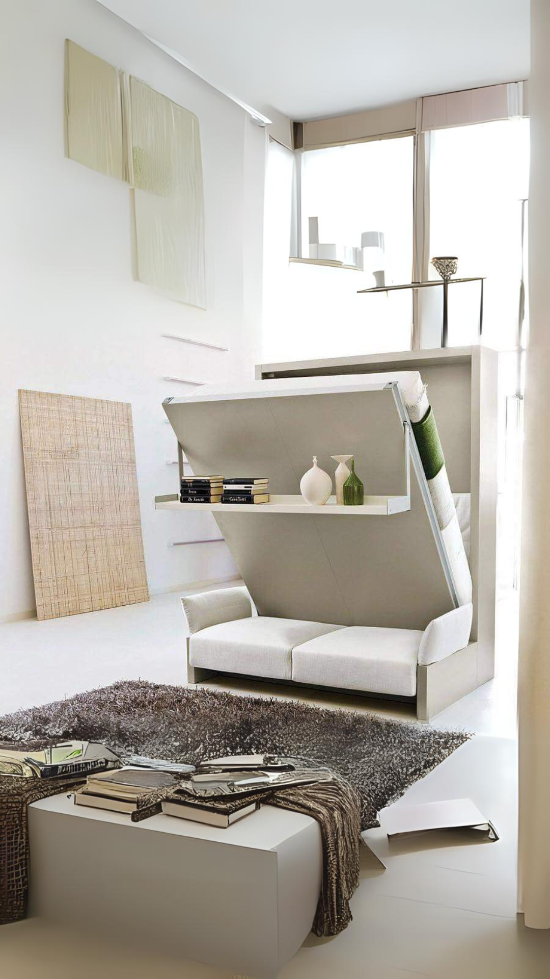 Luna Queen Plus – Murphy Bed with Bookshelf & Couch | Wall Bed Queen Size | Lebanon