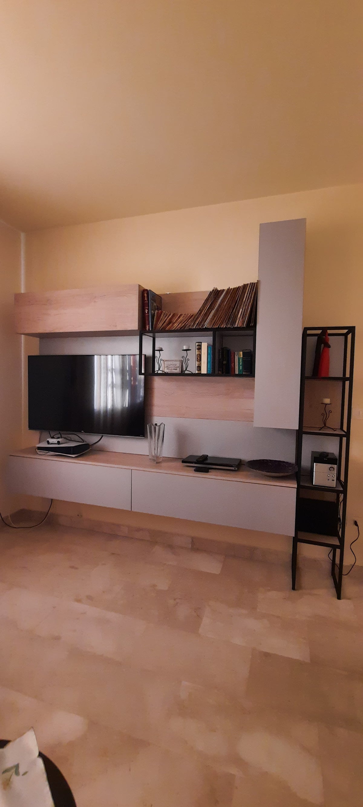FrameWall TV Unit & Ladder Shelf Set – Wall-Mounted Media Console with Open Shelving | Lebanon