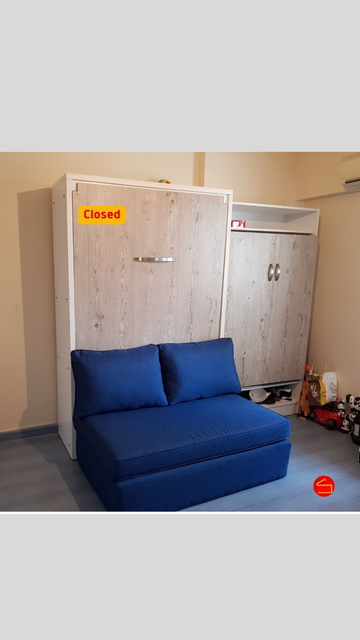 Luna Single Plus Murphy Bed – Wall Bed with Couch, Bookshelf & Storage | Lebanon