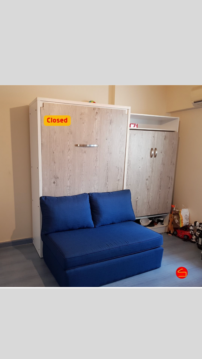 Luna Single Plus Murphy Bed – Wall Bed with Couch, Bookshelf & Storage | Lebanon