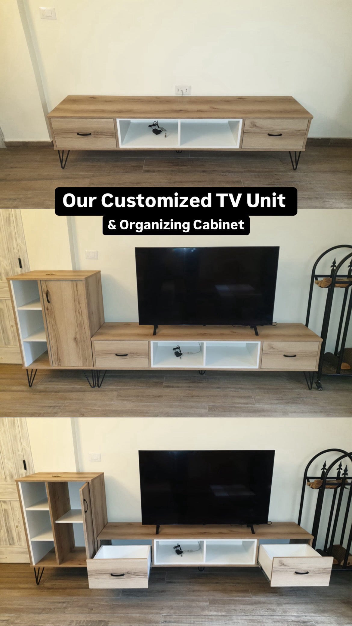 SteelLine TV Unit – Industrial Floor-Standing TV Stand with Drawers & Open Shelving | Lebanon