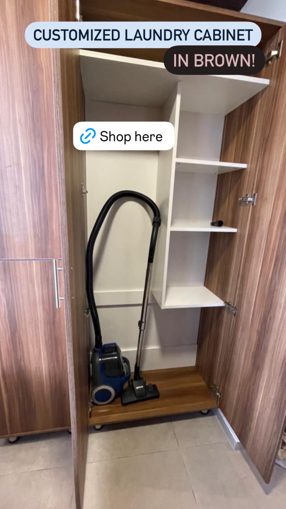 Laundry Storage Cabinet — Water-Resistant Wood with Custom-Fit Compartments