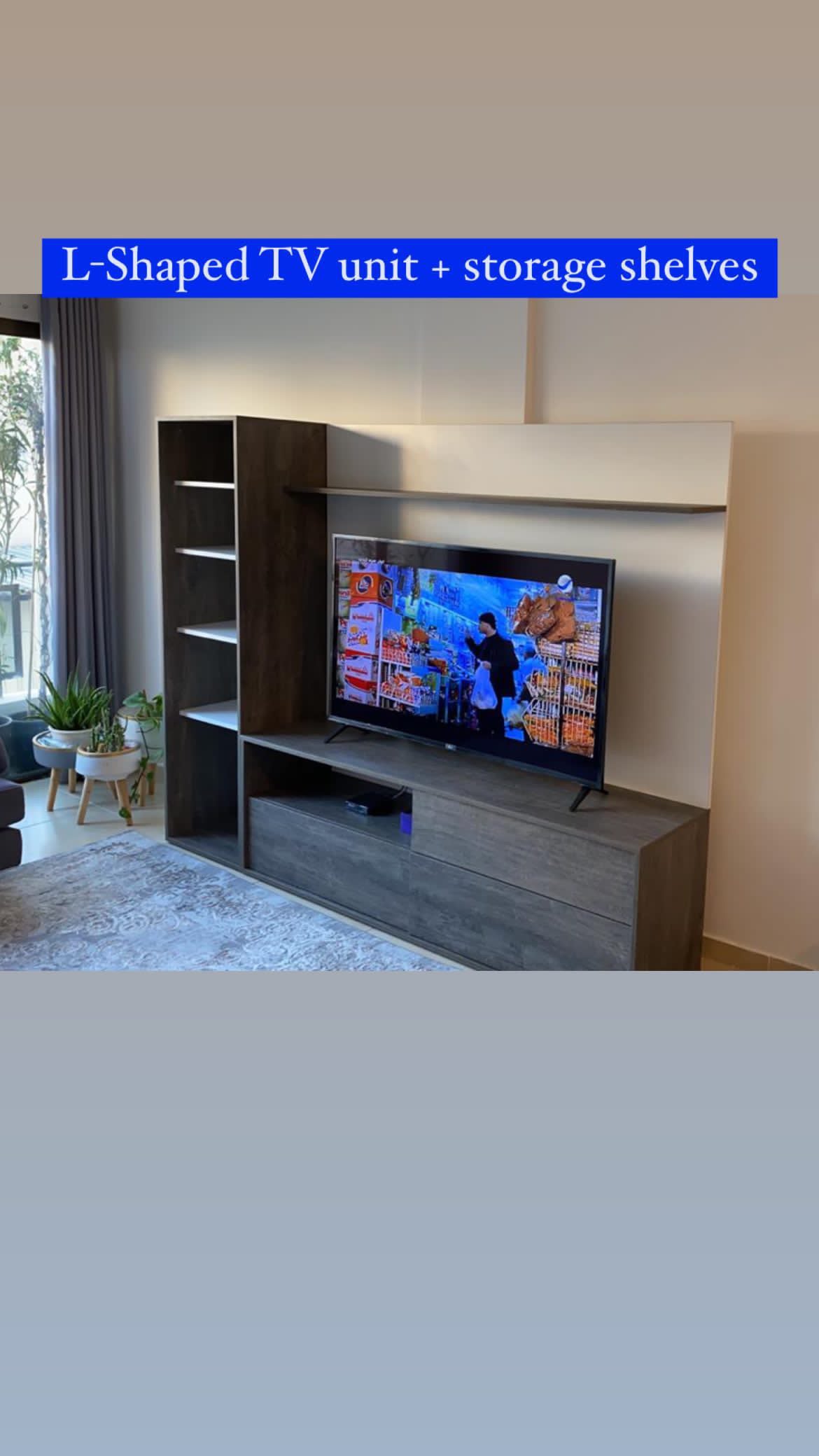 CornerLine L-Shaped TV Unit – Media Console with Tall Storage Shelves | Lebanon