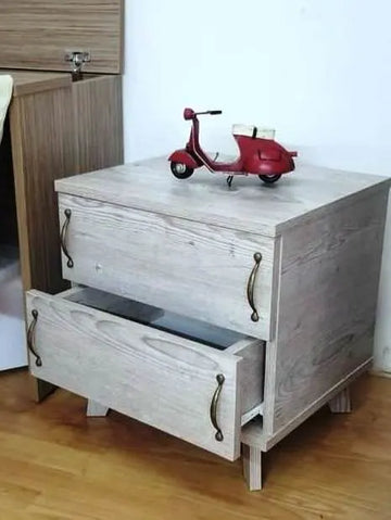 VintageOak 2-Drawer Bedside Table – Whitewash Pine with Brass Handles | Lebanon