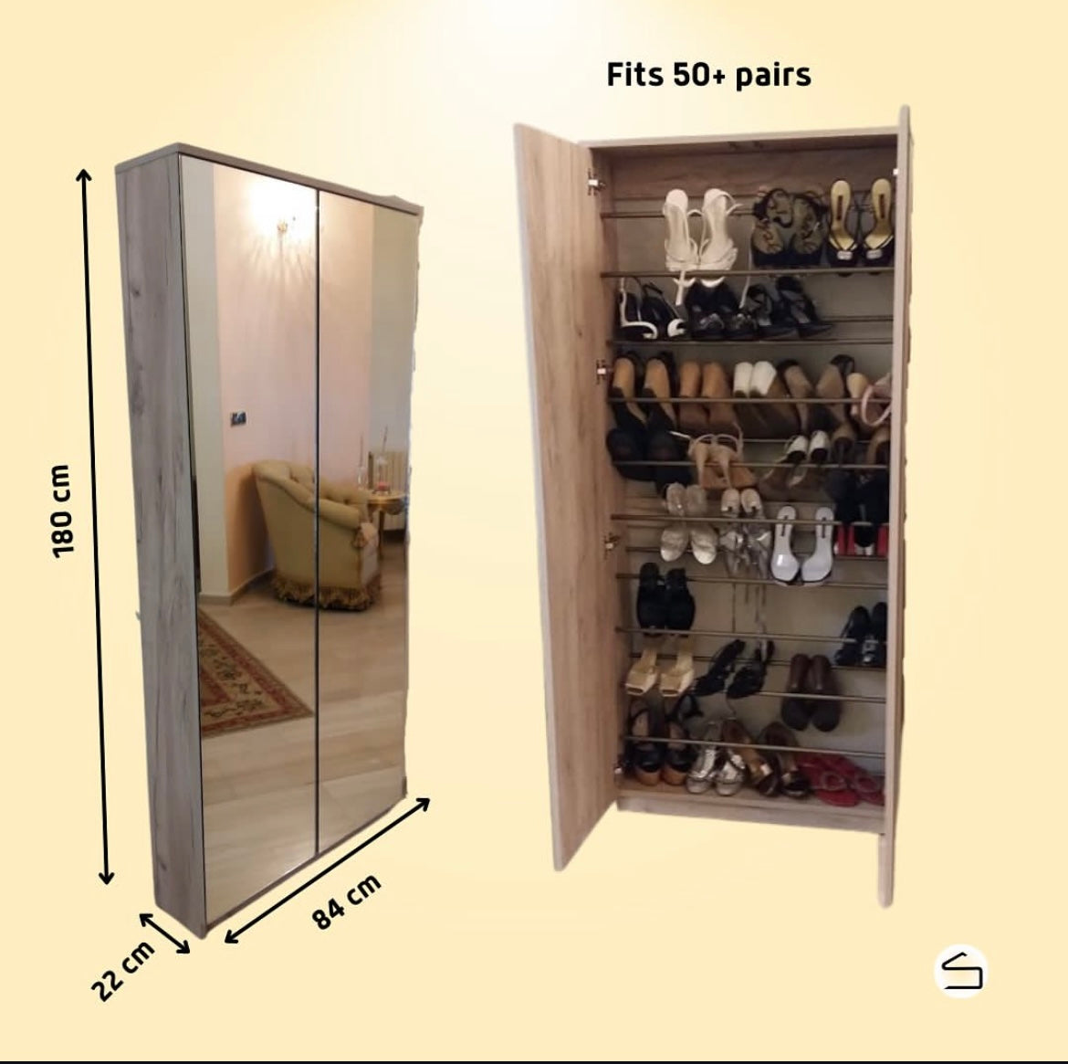 Gala Double Pencil Mirror Shoe Cabinet – Double Mirror Shoe Storage | Space Saving Lebanon