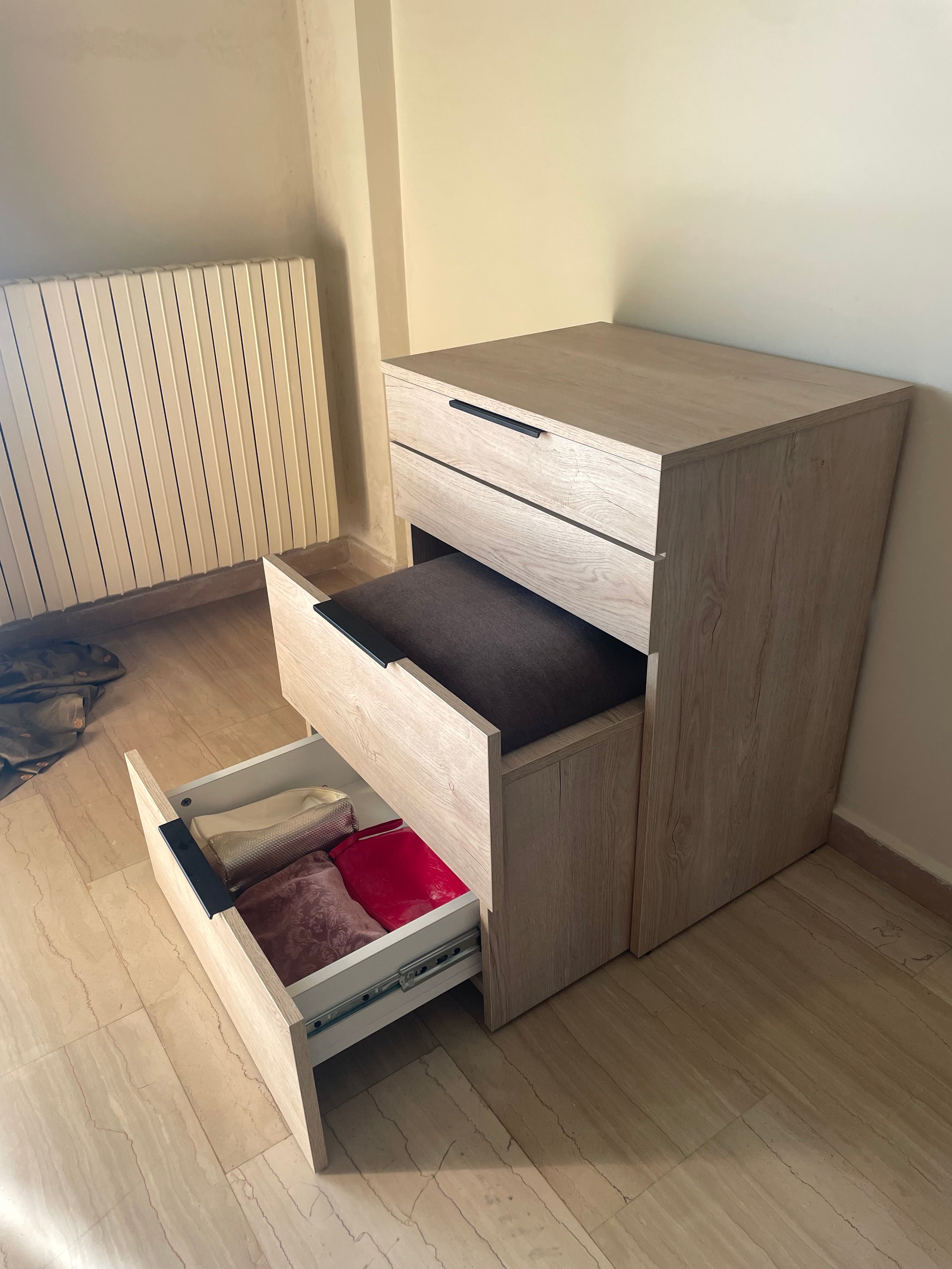 Compact 2-in-1 Dresser & Vanity Seat – Mirror with Storage Dividers & Pull-Out Seat | Lebanon