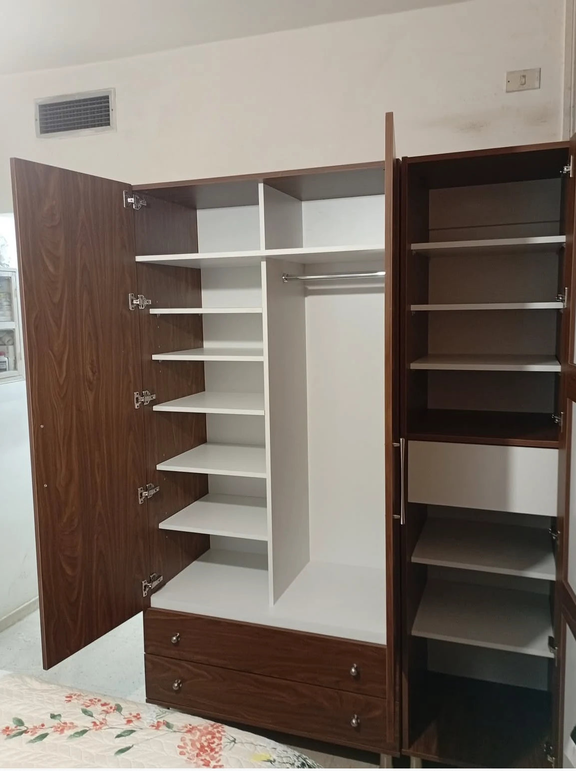 WalnutPro Wardrobe – Dark Wood Wardrobe with Shelves, Hanging Rail & Drawers | Lebanon