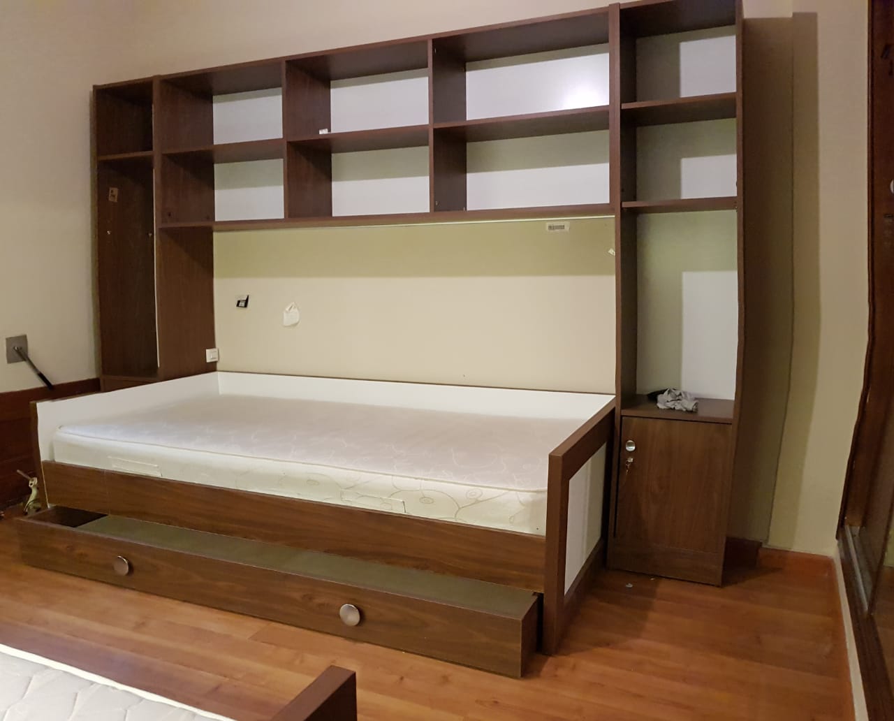 NestBed Duo Shelf – Double Platform Bed with Bookcase Storage Unit | Space-Saving Bedroom Lebanon