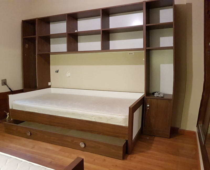 NestBed Duo Shelf – Double Platform Bed with Bookcase Storage Unit | Space-Saving Bedroom Lebanon