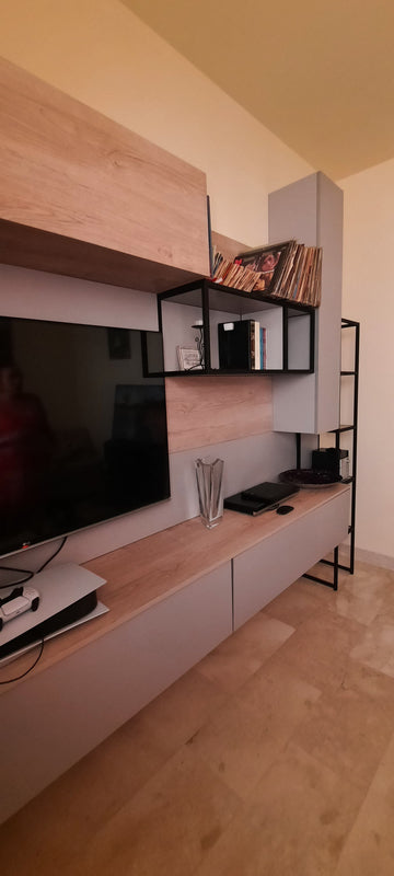 FrameWall TV Unit & Ladder Shelf Set – Wall-Mounted Media Console with Open Shelving | Lebanon