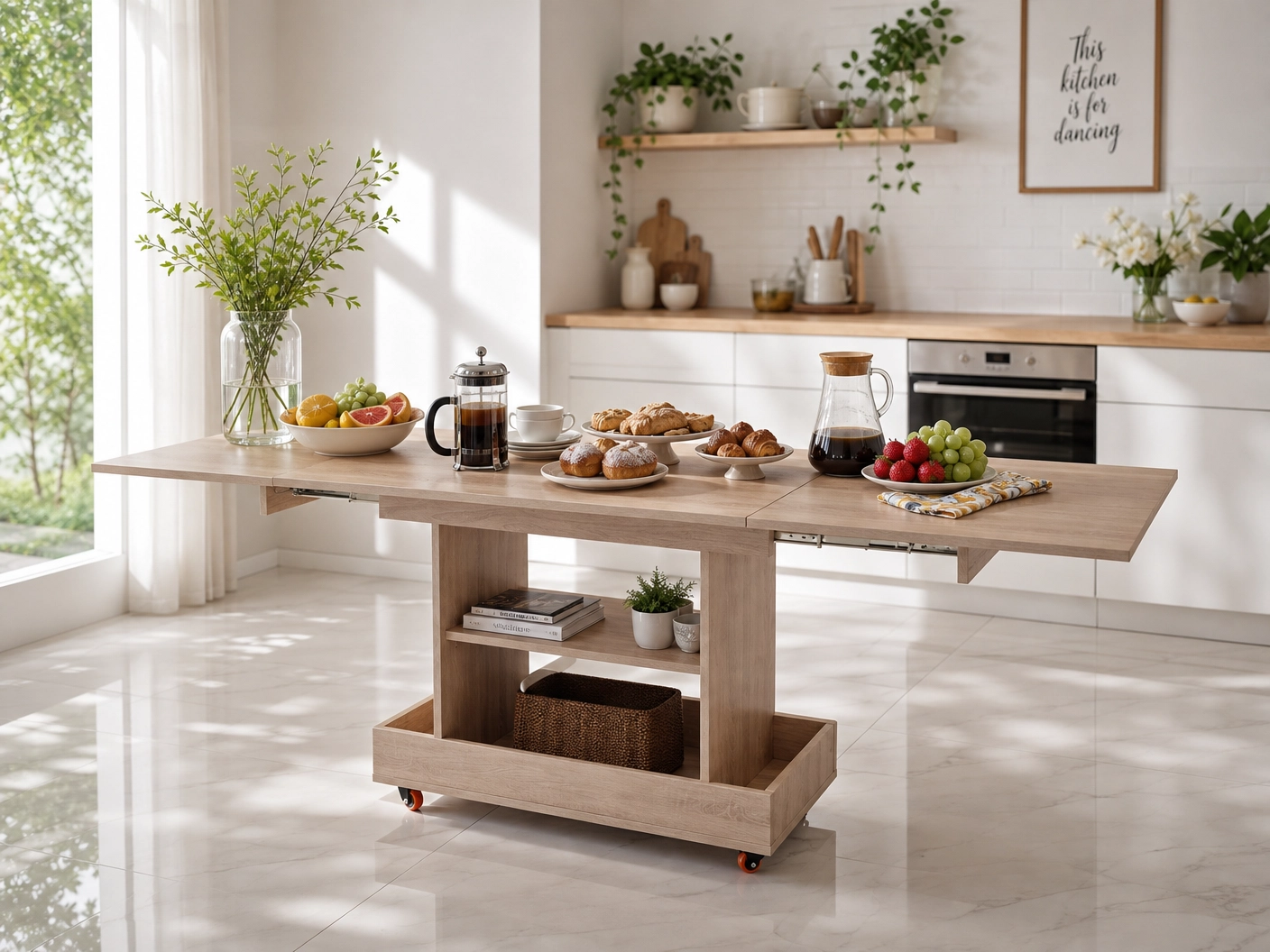 Cart Table – Foldable Dining Table on Wheels with Storage | Space-Saving Furniture Lebanon