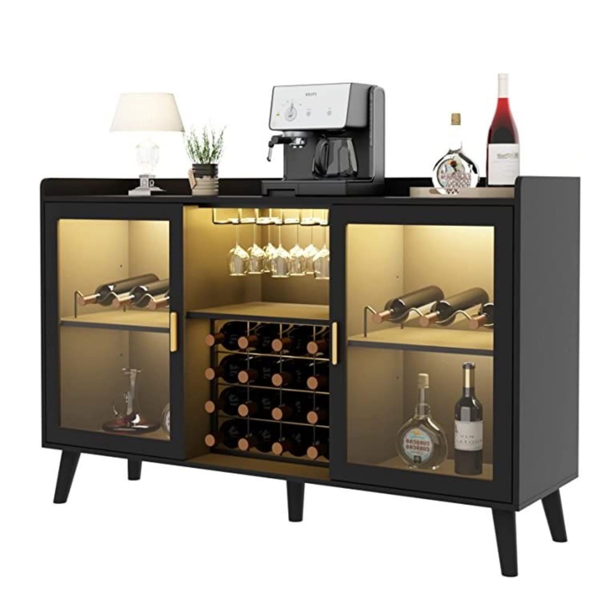 LumiCellar LED Wine Cabinet – Glass Door Bar with Wine Rack & Glass Holder | Lebanon