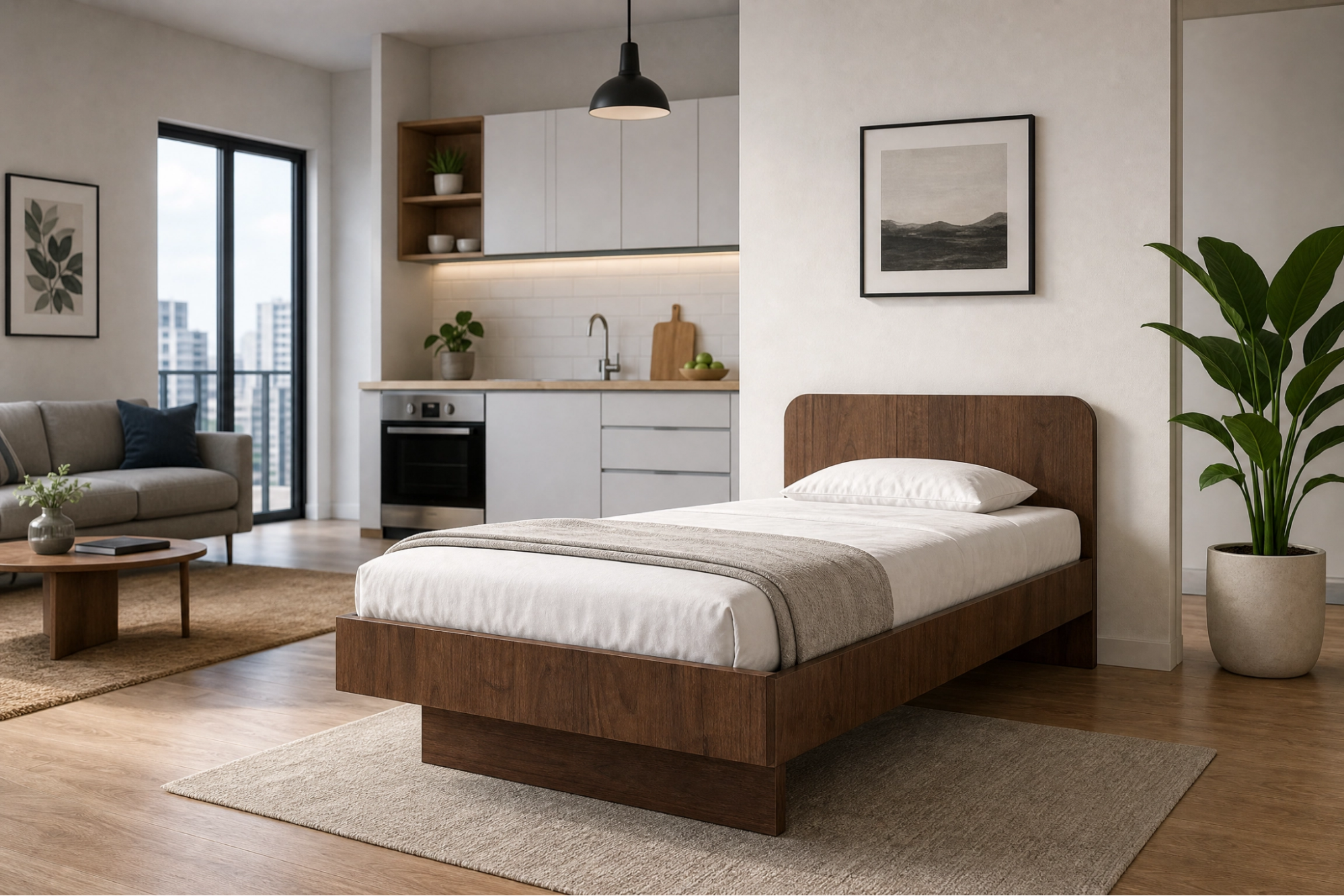 WoodHaven Slim Bed – Contemporary Wooden Platform Bed | Modern Bedroom Furniture Lebanon