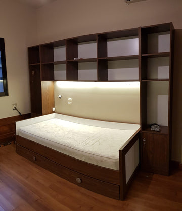 NestBed Duo Shelf – Double Platform Bed with Bookcase Storage Unit | Space-Saving Bedroom Lebanon