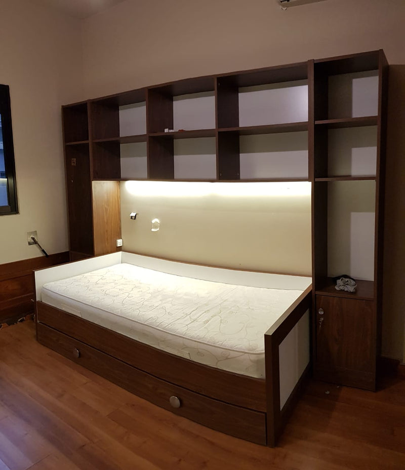 NestBed Duo Shelf – Double Platform Bed with Bookcase Storage Unit | Space-Saving Bedroom Lebanon
