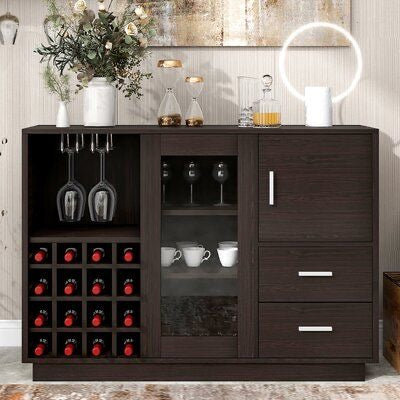 EspressoRow Sideboard Bar Cabinet – Wine Rack, Glass Cabinet & Drawers | Lebanon